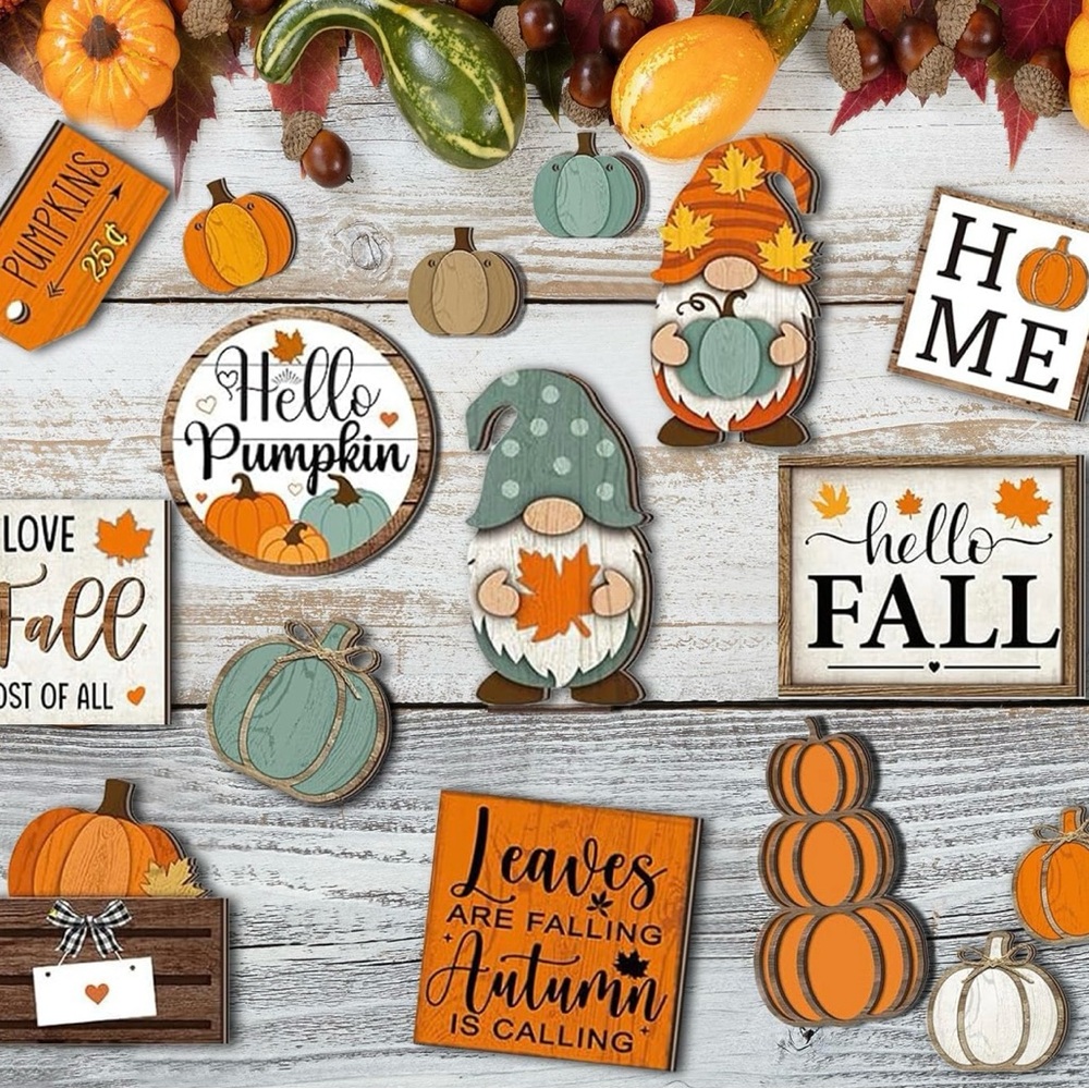 Tiered Tray Autumn Pumpkin and Fall Decor Set NWT DOES NOT INCLUDE TRAY. - Picture 2 of 4